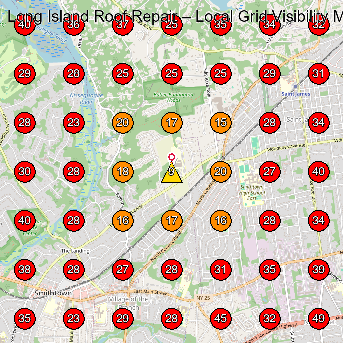 Long Island Roof Repair GeoGrid visibility map for Roofing Contractor in Setauket- East Setauket